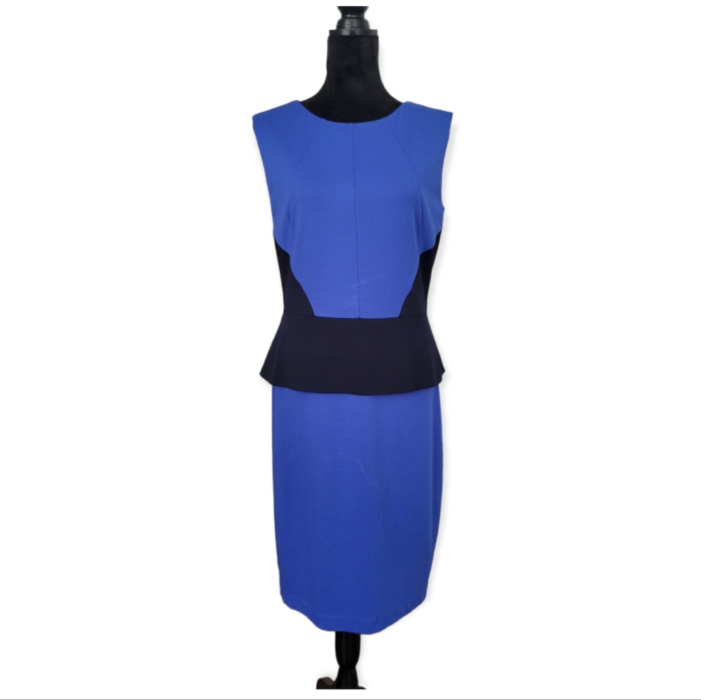 MNG Suit Peplum Sleeveless Dress - Blue & Black